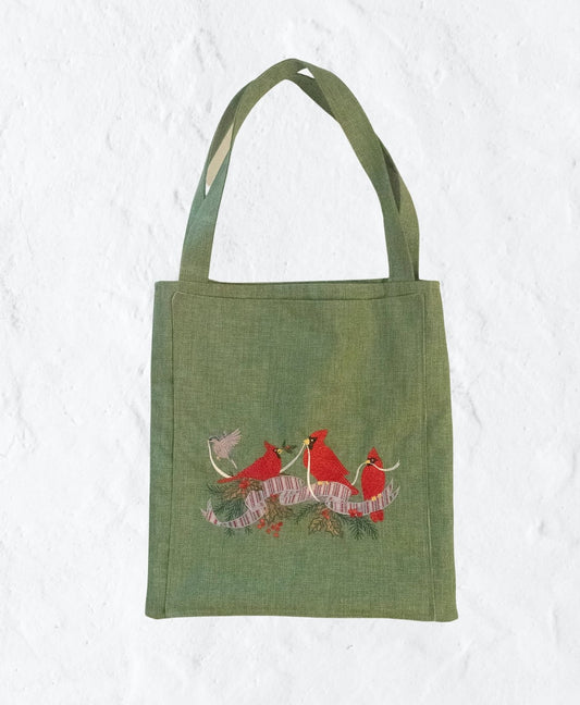 Embroidered Cardinal Designer Handbag